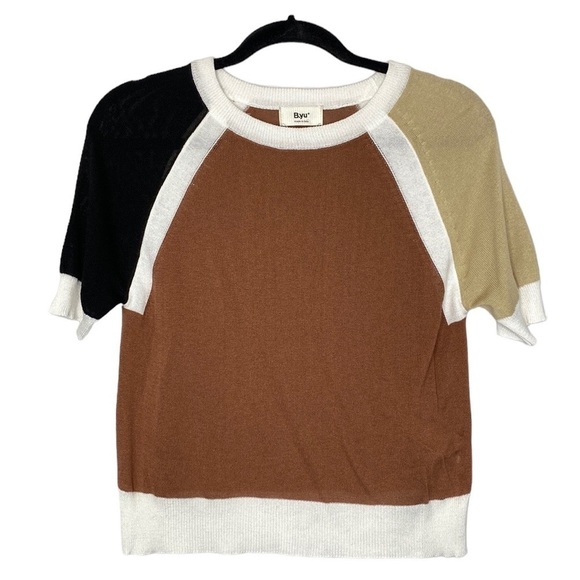B.Yu Colorblock Short Sleeve Sweater Size S - Picture 1 of 5